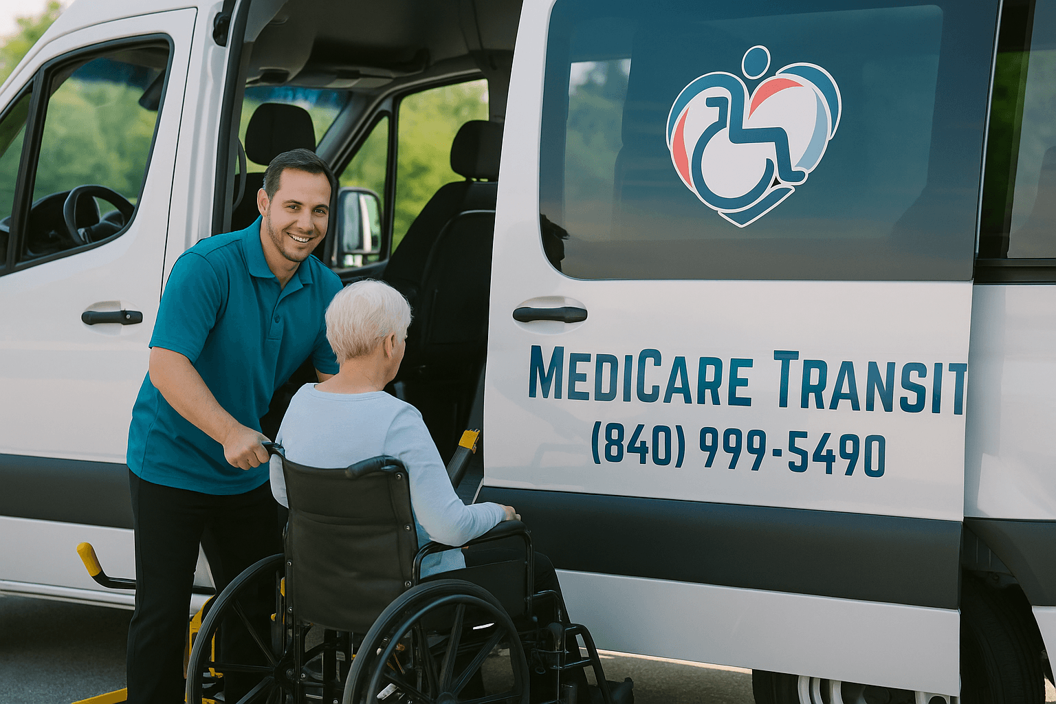 Smiling driver helping a patient